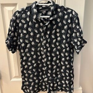 John Varvatos Black Short-Sleeve Button-Down with White Geometric Motif